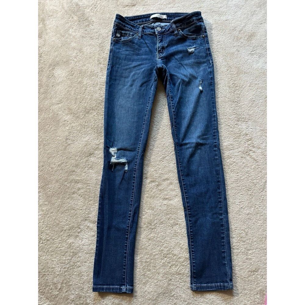 KanCan Blue Skinny Jeans with Modern Knee Distressing